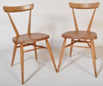ERCOL PAIR OF BEECH & ELM STACKING CHAIRS