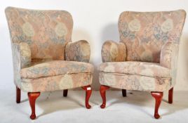 A PAIR OF QUEEN ANNE REVIVAL MANNER ARMCHAIRS