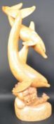 VINTAGE 20TH CENTURY CARVED WOOD DOLPHIN SCULPTURE