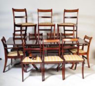 LARGE REGENCY MAHOGANY & BRASS INLAID DINING ROOM SUITE