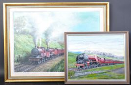 TWO 20TH CENTURY TRAIN PAINTINGS - GEOFF SAW - J EGGLETON