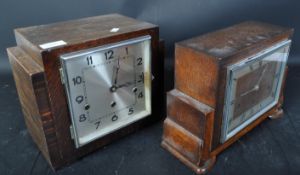 1930'S ART DECO WALNUT MANTEL CLOCK T/W ANOTHER