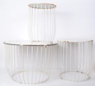 RETRO VINTAGE WHITE PAINTED METAL BIRD CAGE NEST OF TABLES