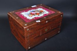 19TH CENTURY ROSEWOOD & LEATHER LADIES VANITY BOX CASE