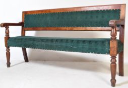 VICTORIAN MAHOGANY RAILWAY GREEN UPHOLSTERY BENCH