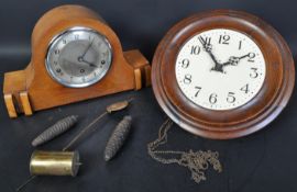 19TH CENTURY OAK POSTAL CLOCK T/W MANTEL CLOCK