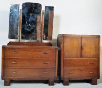 1930'S ART DECO OAK DRESSING TABLE & TALLBOY CHEST