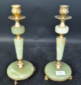 PAIR OF VINTAGE ONYX & GILT METAL CANDLESTICKS