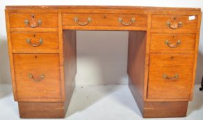 MID CENTURY AIR MINISTRY OAK TWIN PEDESTAL DESK