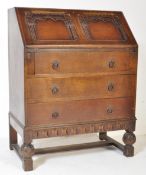 20TH CENTURY JACOBEAN REVIVAL CARVED OAK BUREAU DESK