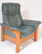 STRESSLESS EKORNES - GREEN LEATHER RECLINING ARMCHAIR