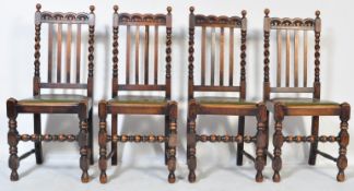 SET OF 4 1920'S OAK BARLEYTWIST CAROLEAN REVIVAL CHAIRS