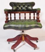 VICTORIAN REVIVAL GREEN LEATHER CAPTAINS DEEP BUTTON BACK CHAIR