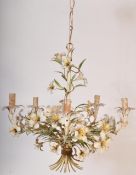 MID 20TH CENTURY ITALIAN TOLEWARE FLORAL CHANDELIER