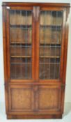 1930'S ART DECO OAK & LEADED GLASS LIBRARY BOOKCASE CABINET