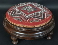 VICTORIAN MAHOGANY & BERLIN BEADWORK LOW FOOTS TOOL