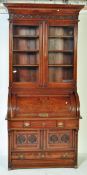 19TH CENTURY VICTORIAN CYLINDER TOP BUREAU BOOKCASE