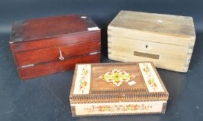 VICTORIAN PINE SAILORS DIDDY BOXES AND STRAW WORK BOX