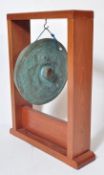 VINTAGE 20TH CENTURY METAL GONG WITH TEAK FRAME
