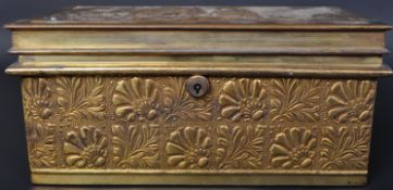 19TH CENTURY BRASS REPOUSSE WORKED CASKET BOX