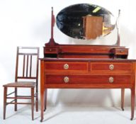 EDWARDIAN MAHOGANY INLAID DRESSING TABLE CHEST & CHAIRS