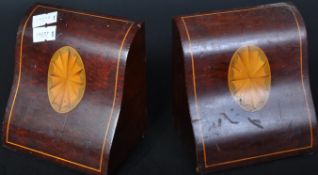 PAIR OF EDWARDIAN MAHOGANY INLAID WEIGHTED BOOK ENDS