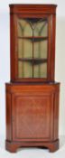 19TH CENTURY GEORGE III MAHOGANY INLAID CORNER CUPBOARD