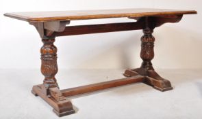 JACOBEAN REVIVAL CARVED OAK REFECTORY DINING TABLE