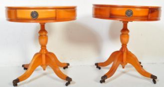 PAIR OF REGENCY REVIVAL DRUM SIDE TABLES