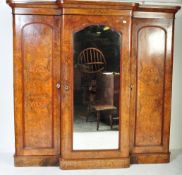 19TH CENTURY BURR WALNUT TRIPLE WARDROBE
