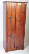 20th century Rustic planked and stained pine cupboard larder. Upright sentry box style with twin