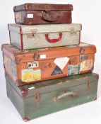 FOUR VINTAGE 20TH CENTURY LEATHER TRAVEL SUITCASES