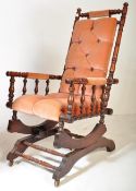 VICTORIAN MAHOGANY UPHOLSTERED BOSTON ROCKER CHAIR