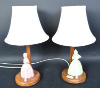PAIR OF 1930'S ART DECO OAK & CRINOLINE LADY TABLE LAMPS