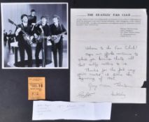 THE BEATLES - ORIGINAL TICKET STUB & FAN CLUB LETTER