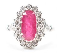 18CT WHITE GOLD RUBY & DIAMOND CLUSTER RING