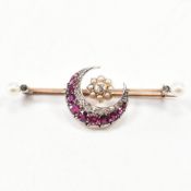 VICTORIAN DIAMOND RUBY & PEARL BAR BROOCH