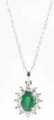 HALLMARKED 18CT GOLD EMERALD & DIAMOND PENDANT NECKLACE