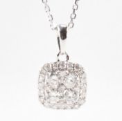 9CT WHITE GOLD & DIAMOND CLUSTER PENDANT & CHAIN