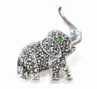 SILVER & MARCASTE ELEPHANT PEDNANT BROOCH NECKLACE