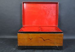 LARGE CHINESE BLACK LAQUER & CHINOISERIE JEWELLERY BOX