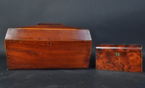 19TH CENTURY SARCOPHAGUS TOP MAHOGANY TEA CADDY