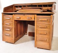 1920's OAK ROLL TOP TAMBOUR FRONTED PEDESTAL DESK