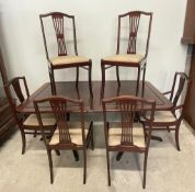 REGENCY REVIVAL MAHOGANY DINING TABLE AND CHAIRS