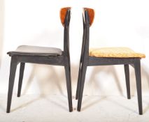 FOUR RETRO VINTAGE TEAK & VINYL SEATS DINING CHAIRS