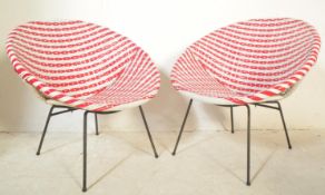 PAIR OF WICKER CANE COLOURED SATELLITE TUB ARMCHAIRS