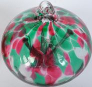 PAIR OF GLASS OBLATE SPHEROID HANGING BALLS