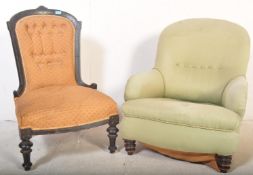 VICTORIAN 19TH CENTURY MAHOGANY ARMCHAIR & LADIES CHAIR