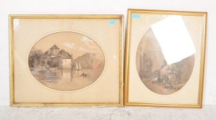 PAIR OF CONTINENTAL PEN & INK PASTEL ARCHITECTURAL STUDIES