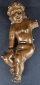 18TH CENTURY CARVED WOOD PAINTED CHERUB WALL FIGURINE